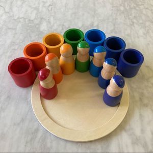 Rainbow friends in matching cups Montessori